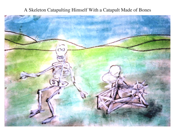 A Skeleton Catapulting Himself With a Catapult Made of Bones