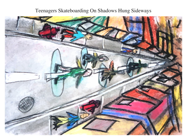 Teenagers Skateboarding On Shadows Hung Sideways