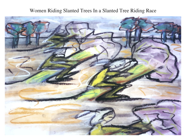 Women Riding Slanted Trees In a Slanted Tree Riding Race