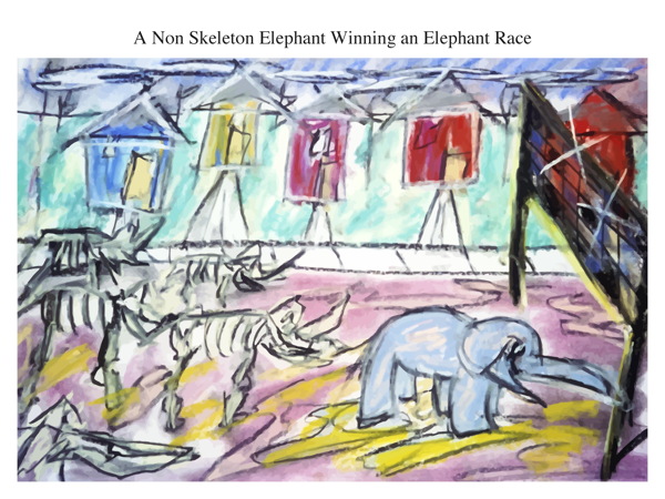 A Non Skeleton Elephant Winning an Elephant Race