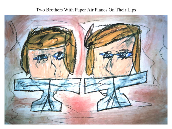 Two Brothers With Paper Air Planes On Their Lips