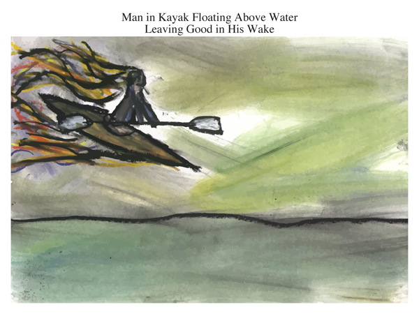 Man in Kayak Floating Above Water Leaving Good in His Wake