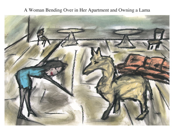 A Woman Bending Over in Her Apartment and Owning a Lama