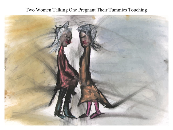 Two Women Talking One Pregnant Their Tummies Touching
