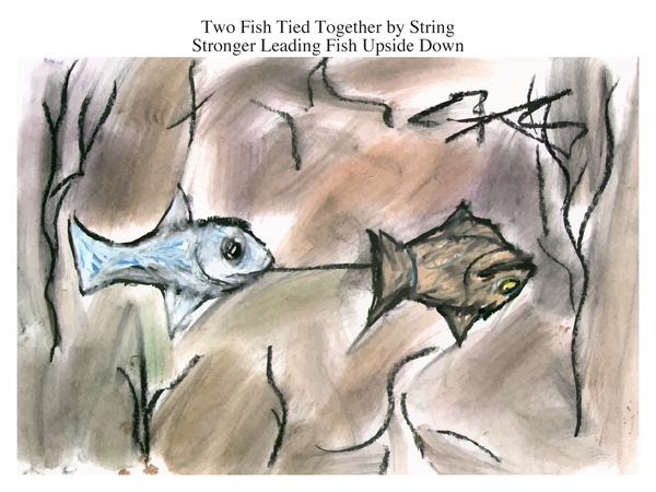Two Fish Tied Together by String Stronger Leading Fish Upside Down