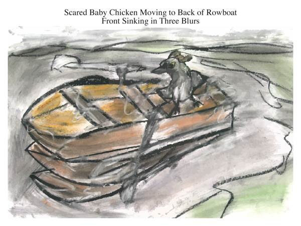 Scared Baby Chicken Moving to Back of Rowboat Front Sinking in Three Blurs