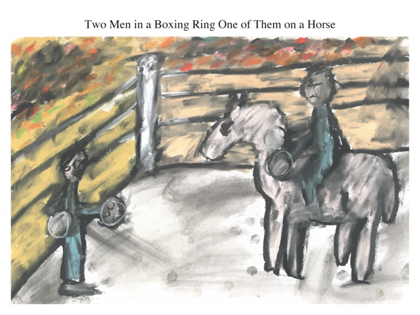 Two Men in a Boxing Ring One of Them on a Horse