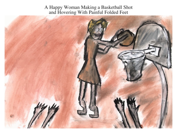 A Happy Woman Making a Basketball Shot and Hovering With Painful Folded Feet