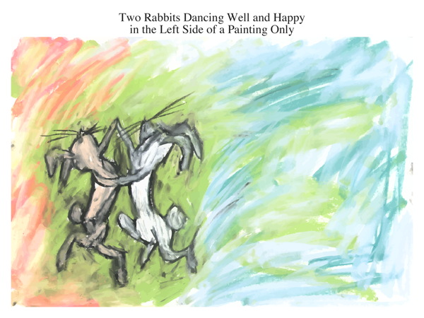 Two Rabbits Dancing Well and Happy in the Left Side of a Painting Only
