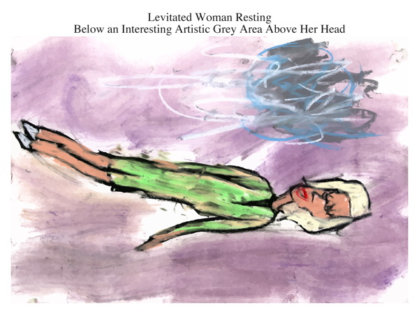 Levitated Woman Resting Below an Interesting Artistic Grey Area Above Her Head