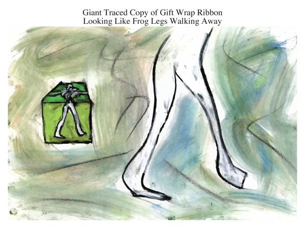Giant Traced Copy of Gift Wrap Ribbon Looking Like Frog Legs Walking Away