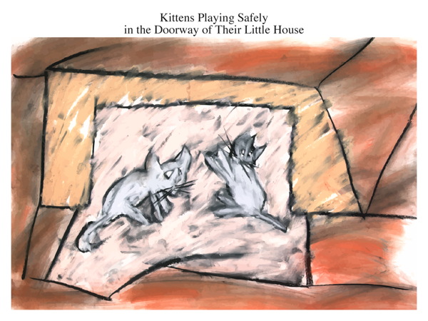 Kittens Playing Safely in the Doorway of Their Little House