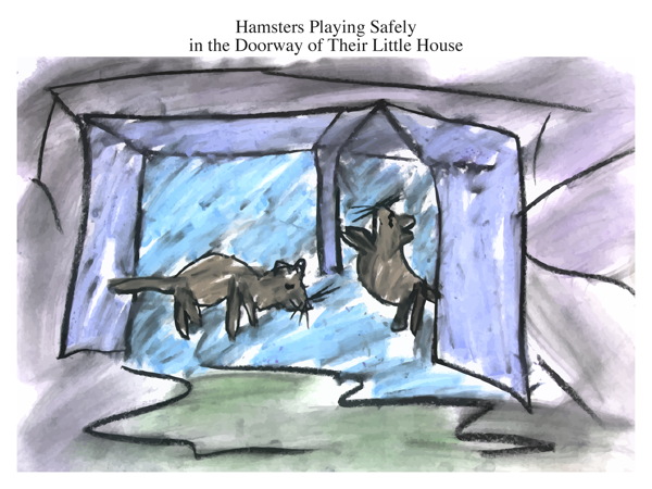 Hamsters Playing Safely in the Doorway of Their Little House
