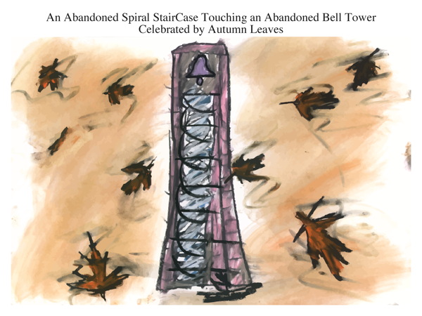 An Abandoned Spiral StairCase Touching an Abandoned Bell Tower Celebrated by Autumn Leaves