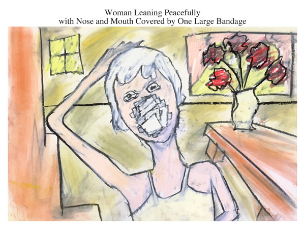 Woman Leaning Peacefully with Nose and Mouth Covered by One Large Bandage