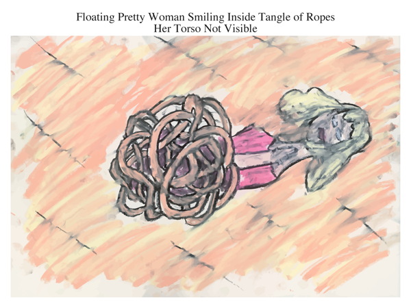 Floating Pretty Woman Smiling Inside Tangle of Ropes Her Torso Not Visible