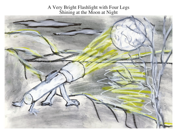A Very Bright Flashlight with Four Legs Shining at the Moon at Night