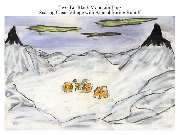 Two Tar Black Mountain Tops Scaring Clean Village with Annual Spring Runoff