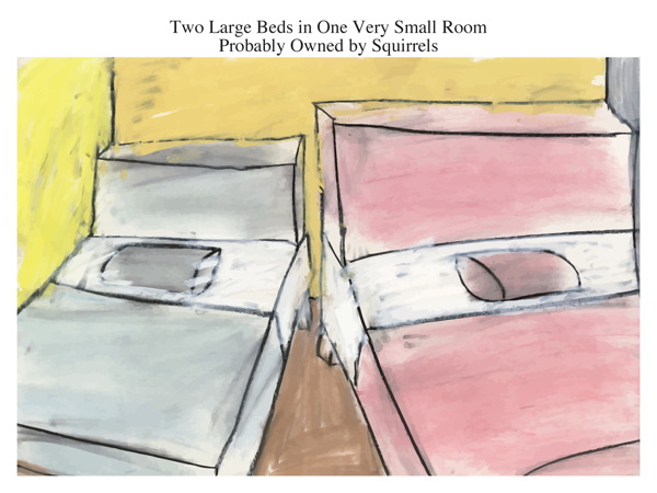 Two Large Beds in One Very Small Room Probably Owned by Squirrels