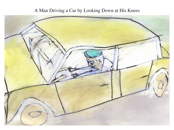 A Man Driving a Car by Looking Down at His Knees