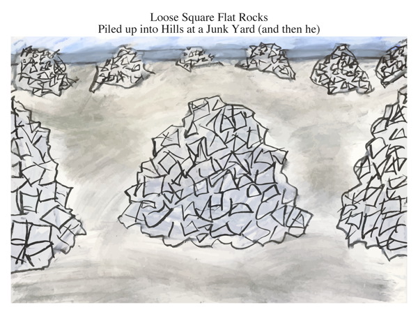 Loose Square Flat Rocks Piled up into Hills at a Junk Yard (and then he)
