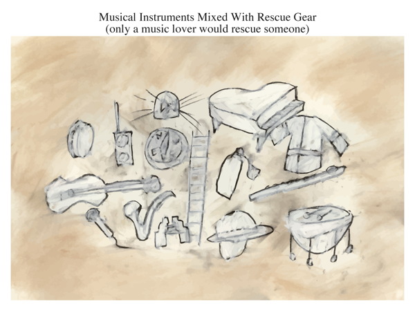 Musical Instruments Mixed With Rescue Gear (only a music lover would rescue someone)
