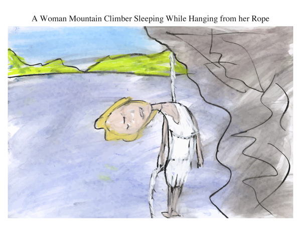 A Woman Mountain Climber Sleeping While Hanging from her Rope
