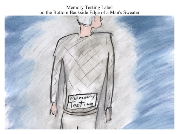 Memory Testing Label on the Bottom Backside Edge of a Man's Sweater