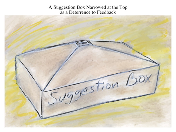 A Suggestion Box Narrowed at the Top as a Deterrence to Feedback