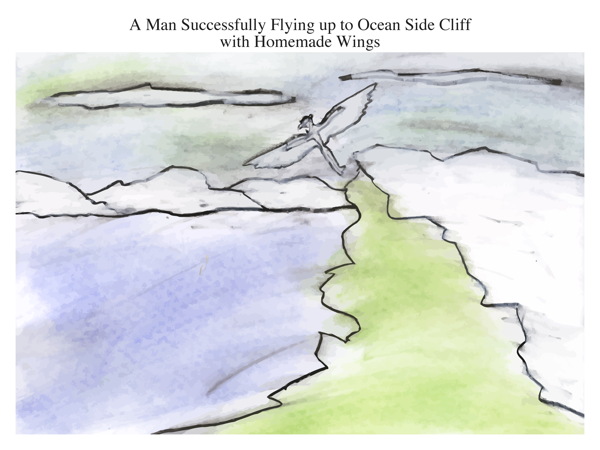 A Man Successfully Flying up to Ocean Side Cliff with Homemade Wings