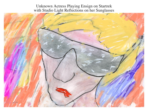 Unknown Actress Playing Ensign on Startrek with Studio Light Reflections on her Sunglasses