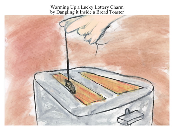 Warming Up a Lucky Lottery Charm by Dangling it Inside a Bread Toaster