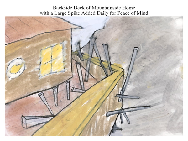 Backside Deck of Mountainside Home with a Large Spike Added Daily for Peace of Mind