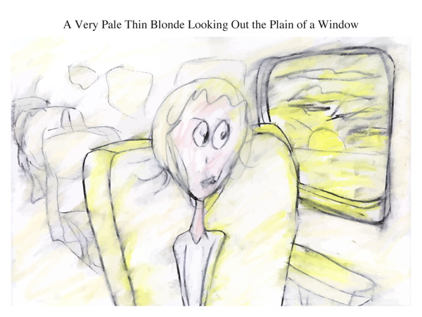 A Very Pale Thin Blonde Looking Out the Plain of a Window