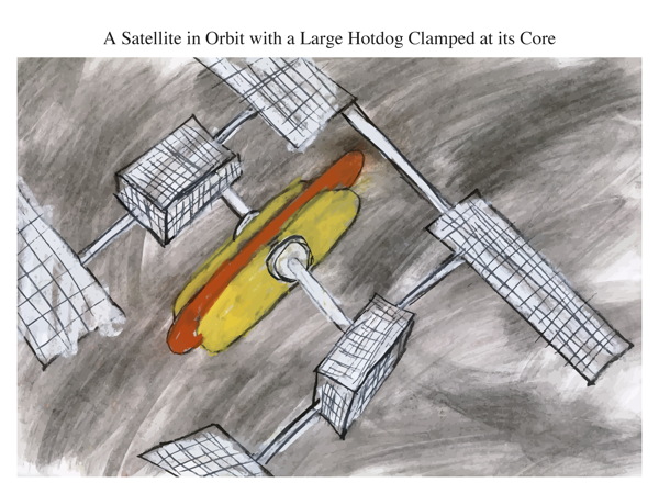 A Satellite in Orbit with a Large Hotdog Clamped at its Core