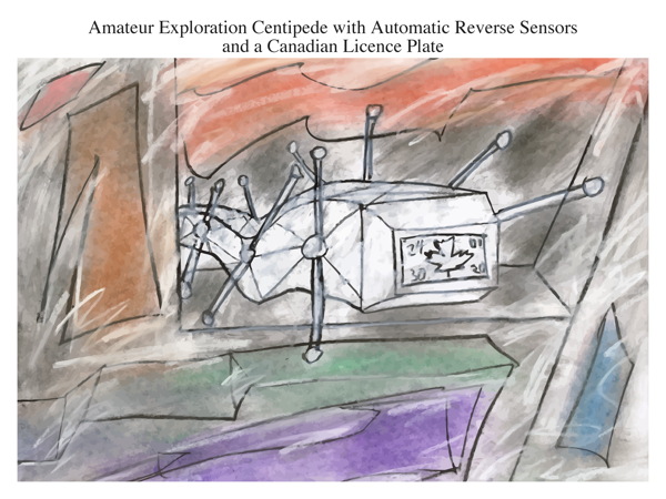 Amateur Exploration Centipede with Automatic Reverse Sensors and a Canadian Licence Plate