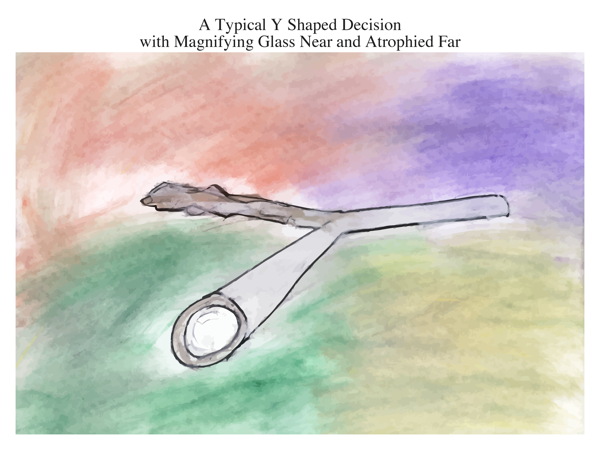 A Typical Y Shaped Decision with Magnifying Glass Near and Atrophied Far
