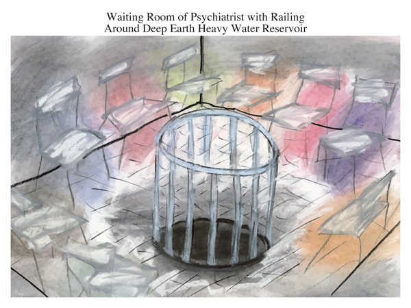 Waiting Room of Psychiatrist with Railing Around Deep Earth Heavy Water Reservoir