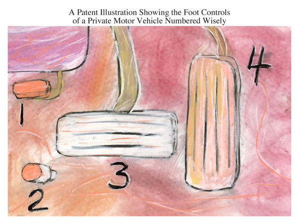 A Patent Illustration Showing the Foot Controls of a Private Motor Vehicle Numbered Wisely