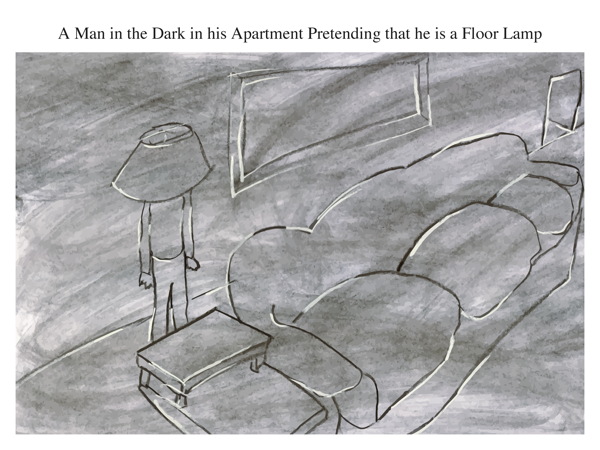 A Man in the Dark in his Apartment Pretending that he is a Floor Lamp
