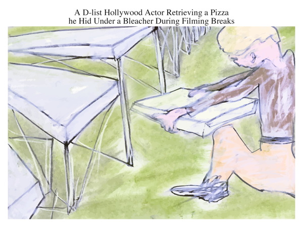 A D-list Hollywood Actor Retrieving a Pizza he Hid Under a Bleacher During Filming Breaks
