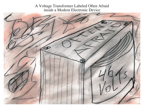 A Voltage Transformer Labeled Often Afraid inside a Modern Electronic Device