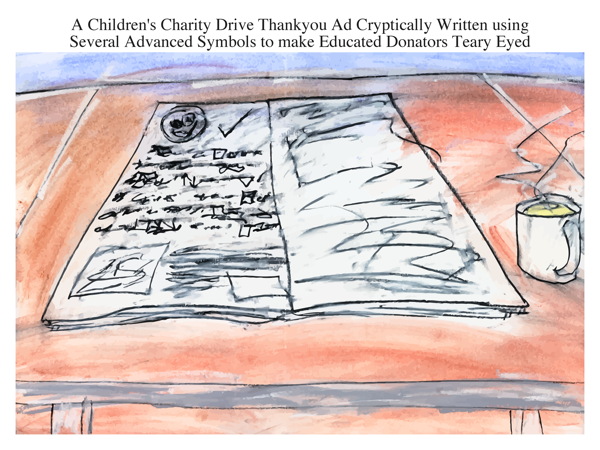 A Children's Charity Drive Thankyou Ad Cryptically Written using Several Advanced Symbols to make Educated Donators Teary Eyed