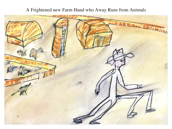 A Frightened new Farm Hand who Away Runs from Animals