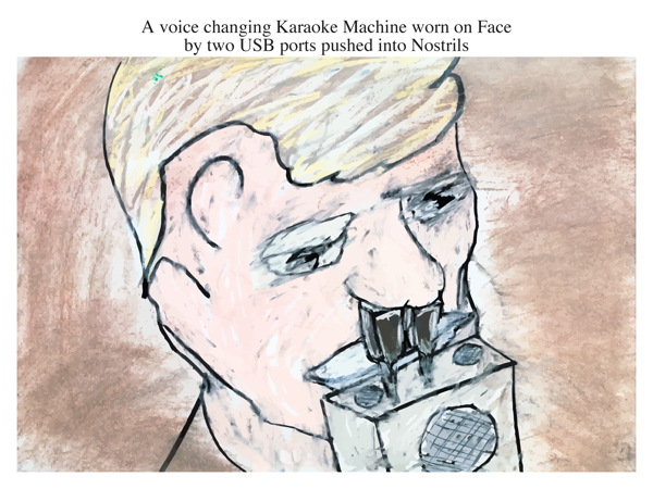 A voice changing Karaoke Machine worn on Face by two USB ports pushed into Nostrils
