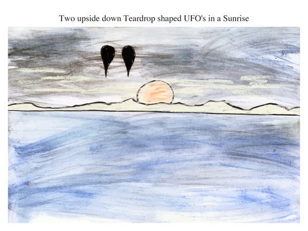 Two upside down Teardrop shaped UFO's in a Sunrise