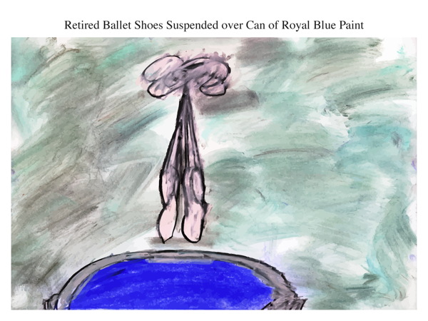 Retired Ballet Shoes Suspended over Can of Royal Blue Paint