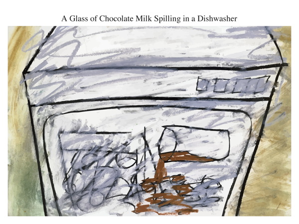 A Glass of Chocolate Milk Spilling in a Dishwasher