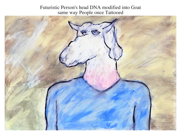 Futuristic Person's head DNA modified into Goat same way People once Tattooed