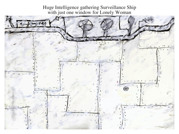 Huge Intelligence gathering Surveillance Ship with just one window for Lonely Woman